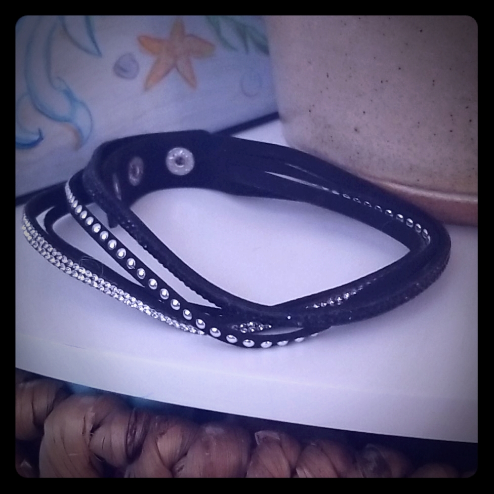 Rhinestone Studded Multi-Stranded Black Choker